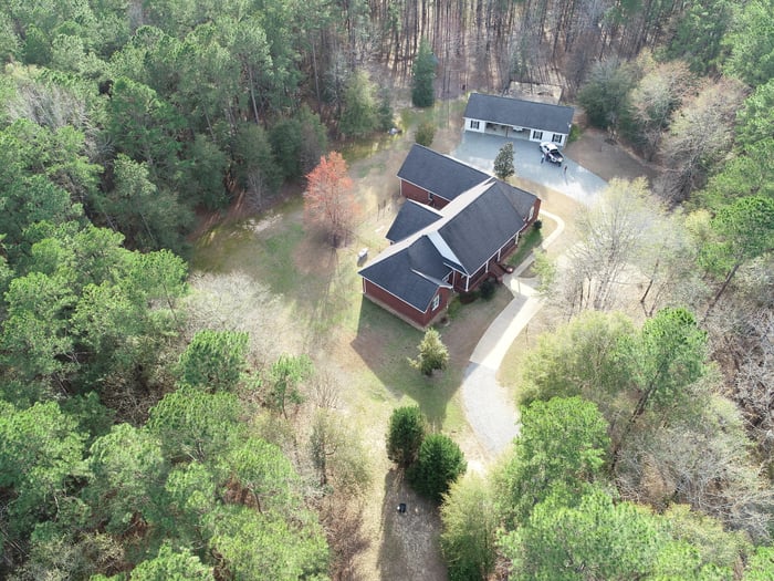 residential landscape design drone view